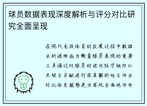 球员数据表现深度解析与评分对比研究全面呈现